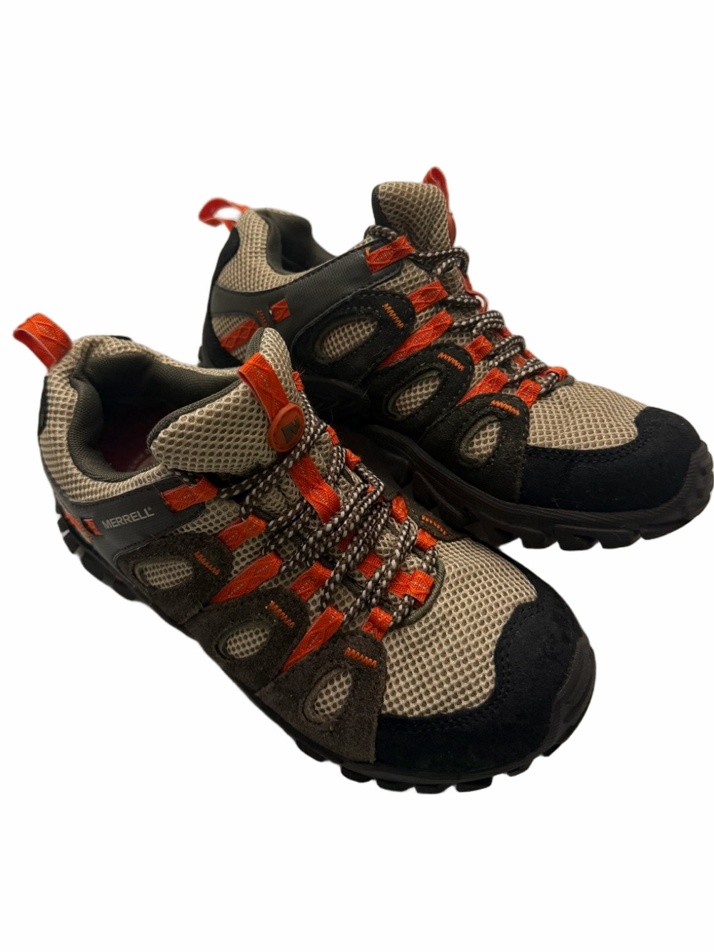 Merrell Woman 7.5 Men Beige, Black Orange Trail Sneakers Rugged Outdoorsy Hiking